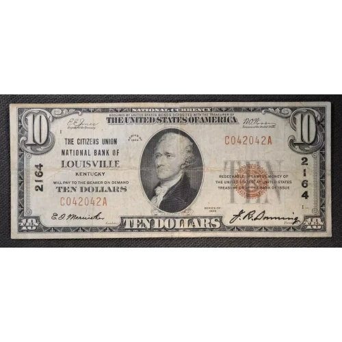 $10 1929 small brown seal. Small National Bank Notes 1801-1