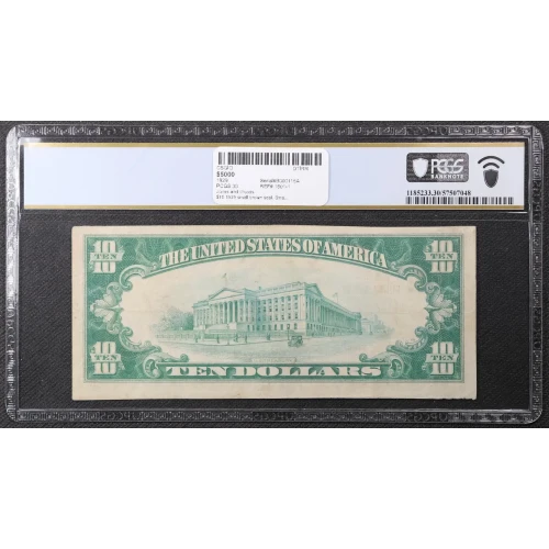 $10 1929 small brown seal. Small National Bank Notes 1801-1