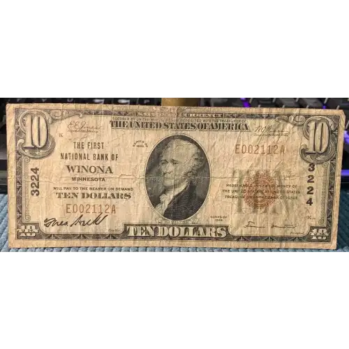 $10 1929 small brown seal. Small National Bank Notes 1801-1