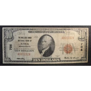 $10 1929 small brown seal. Small National Bank Notes 1801-1