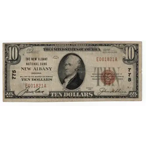 $10 1929 small brown seal. Small National Bank Notes 1801-1