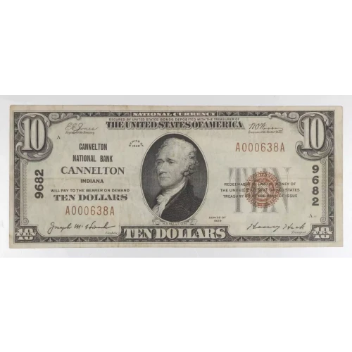 $10 1929 small brown seal. Small National Bank Notes 1801-1
