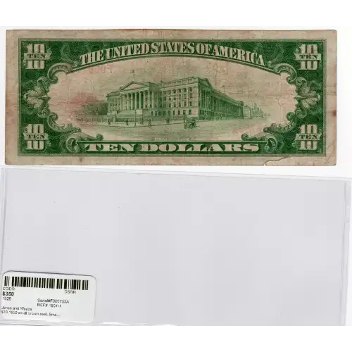 $10 1929 small brown seal. Small National Bank Notes 1801-1 (2)