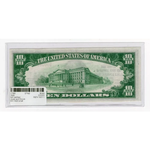 $10 1929 small brown seal. Small National Bank Notes 1801-1 (3)