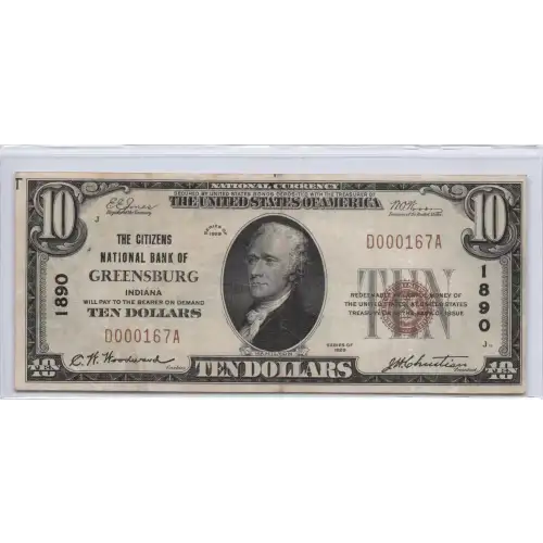 $10 1929 small brown seal. Small National Bank Notes 1801-1