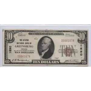 $10 1929 small brown seal. Small National Bank Notes 1801-1
