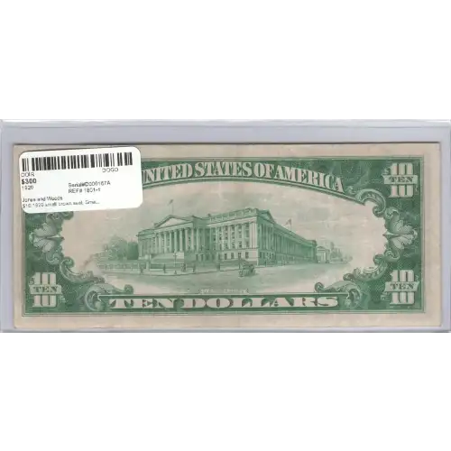 $10 1929 small brown seal. Small National Bank Notes 1801-1 (2)