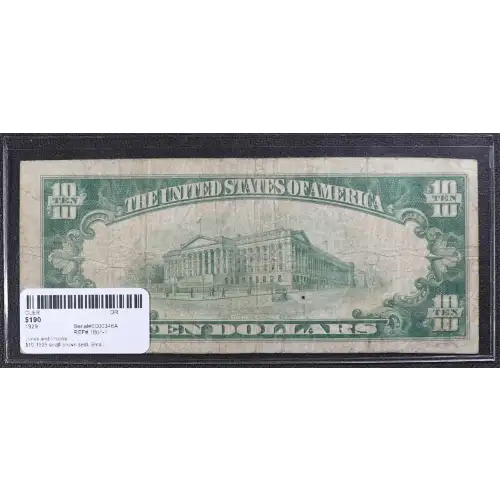 $10 1929 small brown seal. Small National Bank Notes 1801-1