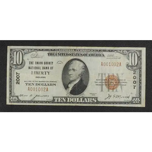 $10 1929 small brown seal. Small National Bank Notes 1801-1