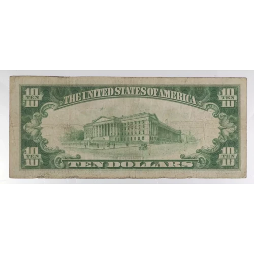 $10 1929 small brown seal. Small National Bank Notes 1801-2