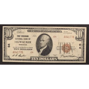 $10 1929 small brown seal. Small National Bank Notes 1801-2 (2)