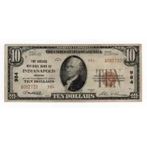 $10 1929 small brown seal. Small National Bank Notes 1801-2
