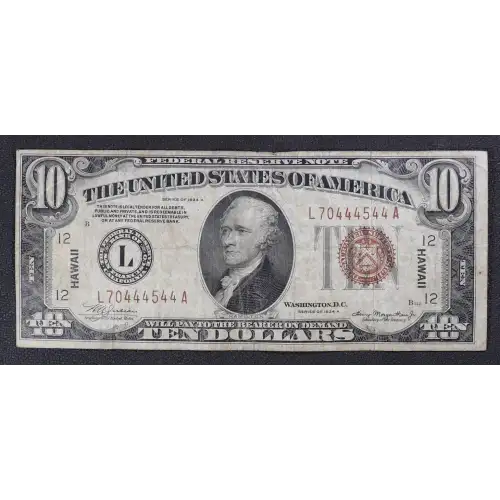 $10 1934-A brown seal Emergency Notes Issued During WW2 2303 (4)