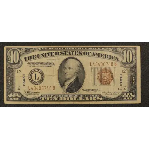 $10 1934-A brown seal Emergency Notes Issued During WW2 2303 (2)