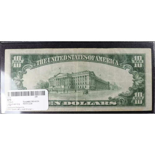 $10 1934-A yellow seal Emergency Notes Issued During WW2 2309 (3)