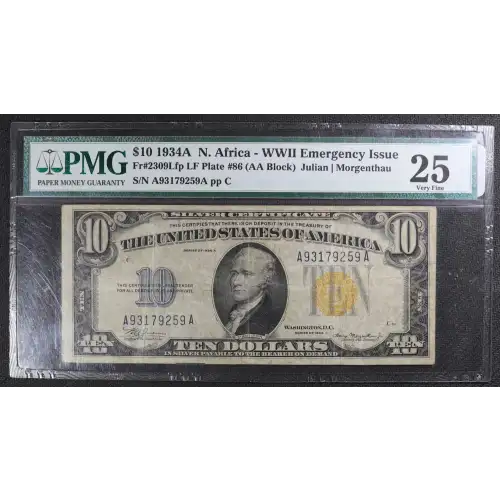 $10 1934-A yellow seal Emergency Notes Issued During WW2 2309 (2)