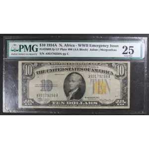 $10 1934-A yellow seal Emergency Notes Issued During WW2 2309 (2)