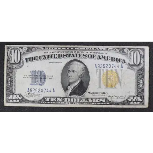 $10 1934-A yellow seal Emergency Notes Issued During WW2 2309