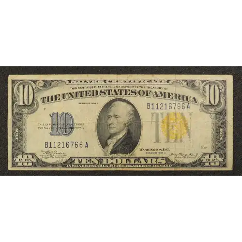 $10 1934-A yellow seal Emergency Notes Issued During WW2 2309 (3)