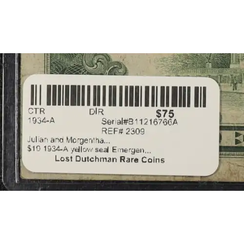 $10 1934-A yellow seal Emergency Notes Issued During WW2 2309