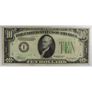 $10 1934 Exists with both light and dark Green seals Small Size $10 Federal Reserve Notes 2004-I* (2)
