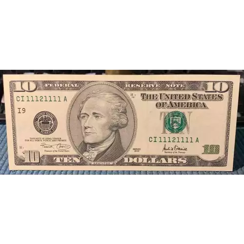 $10 2001 Treasury seal. Small Size $10 Federal Reserve Notes 2036-I (3)