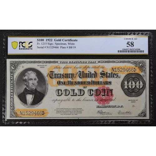 $100 1922 Small Red Gold Certificates 1215 (2)
