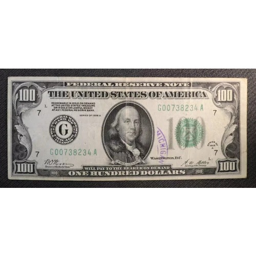 $100 1928-A.  Small Size $100 Federal Reserve Notes 2151-G (2)