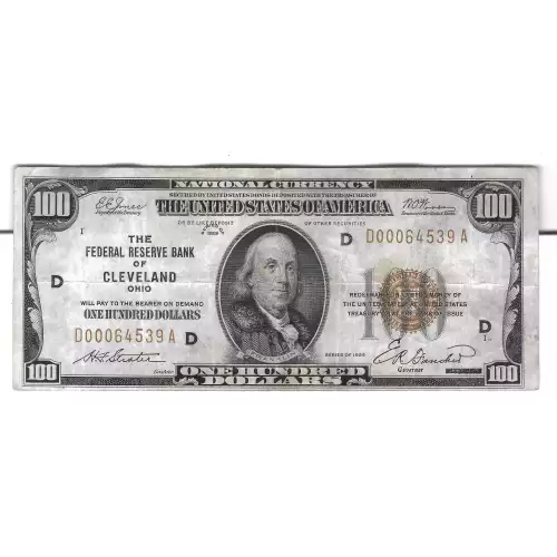 $100 1929 brown seal Small Federal Reserve Bank Notes 1890-D