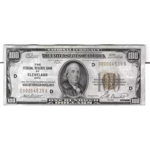 $100 1929 brown seal Small Federal Reserve Bank Notes 1890-D