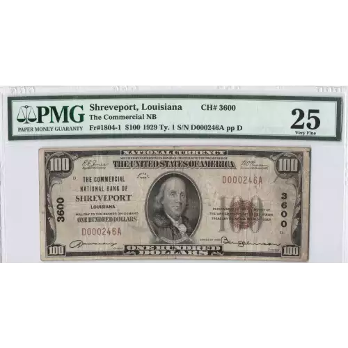 $100 1929 small brown seal. Small National Bank Notes 1804-1 (2)