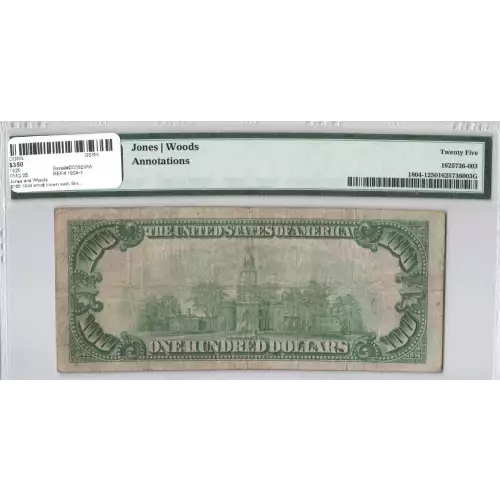 $100 1929 small brown seal. Small National Bank Notes 1804-1