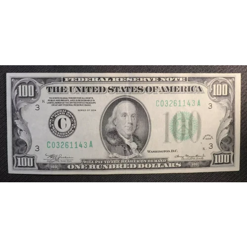 $100 1934 blue-Green seal. Small Size $100 Federal Reserve Notes 2152a-C
