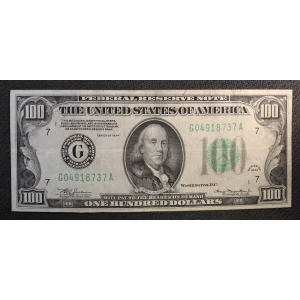 $100 1934 blue-Green seal. Small Size $100 Federal Reserve Notes 2152a-G (2)