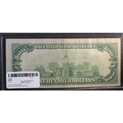 $100 1934 blue-Green seal. Small Size $100 Federal Reserve Notes 2152a-G (2)
