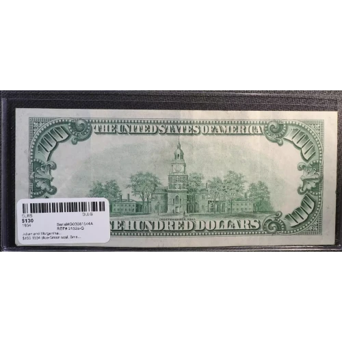 $100 1934 blue-Green seal. Small Size $100 Federal Reserve Notes 2152a-G