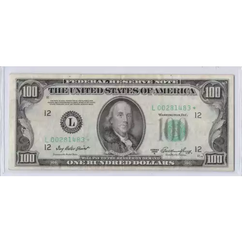 $100 1950-A.  Small Size $100 Federal Reserve Notes 2158-L*