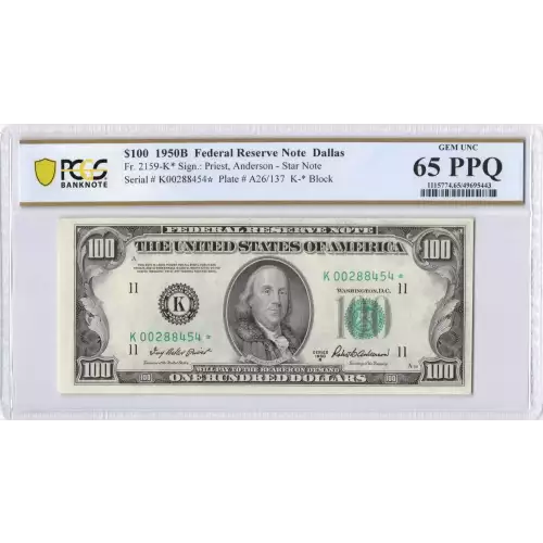 $100 1950-B.  Small Size $100 Federal Reserve Notes 2159-K* (2)