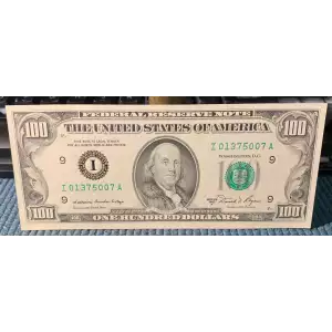 $100 1981-A.  Small Size $100 Federal Reserve Notes 2170-I