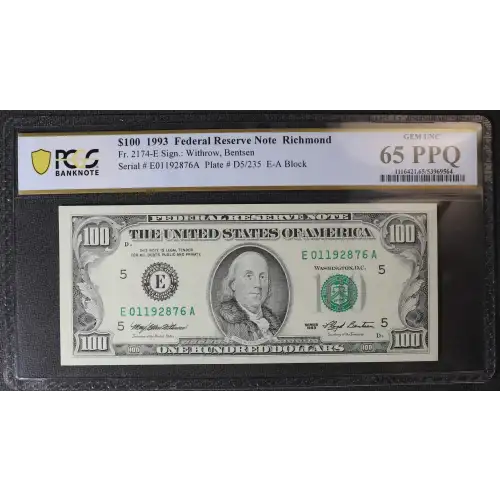 $100 1993  Small Size $100 Federal Reserve Notes 2174-E (2)