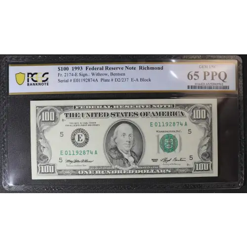$100 1993  Small Size $100 Federal Reserve Notes 2174-E (2)