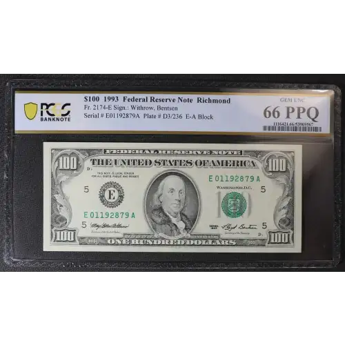 $100 1993  Small Size $100 Federal Reserve Notes 2174-E