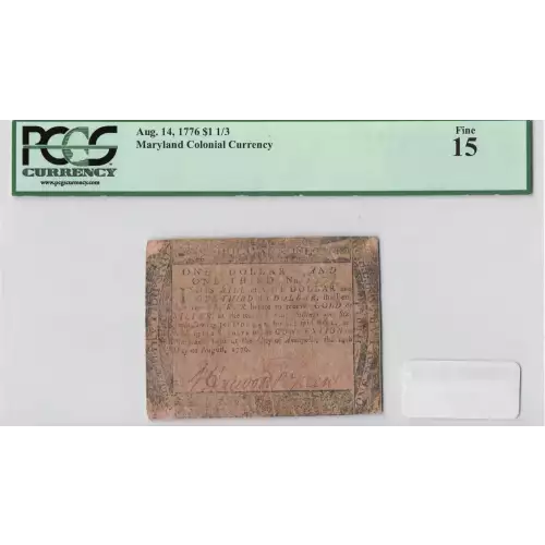 $11? 3 (6s) August 14, 1776  COLONIAL CURRENCY MD-97