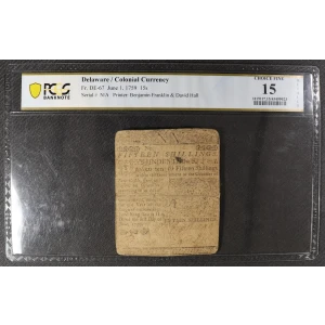 15s June 1, 1759  COLONIAL CURRENCY DE-67