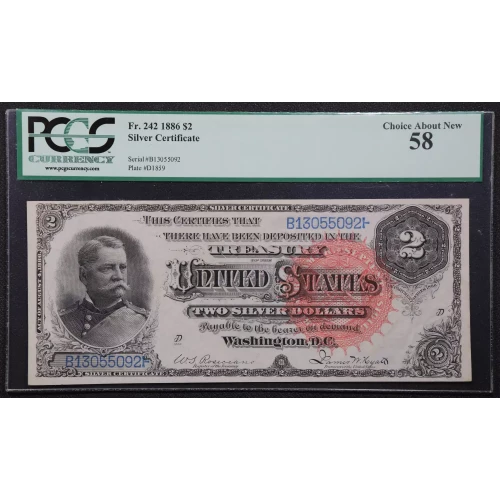 $2 1886 Large Red Silver Certificates 242