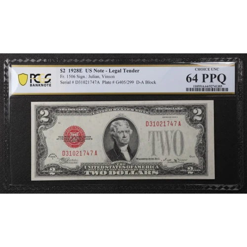 $2 1928-D red seal. Small Legal Tender Notes 1505