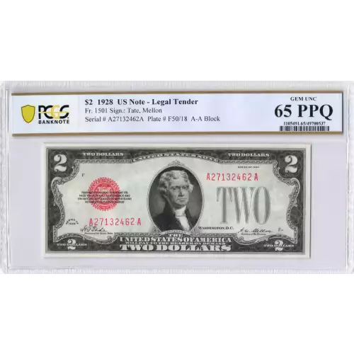 $2 1928 red seal. Small Legal Tender Notes 1501 (2)
