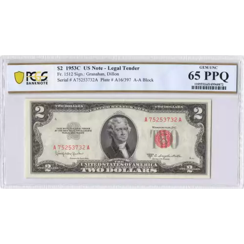 $2 1953-C red seal. Small Legal Tender Notes 1512 (2)