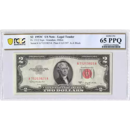 $2 1953-C red seal. Small Legal Tender Notes 1512 (2)