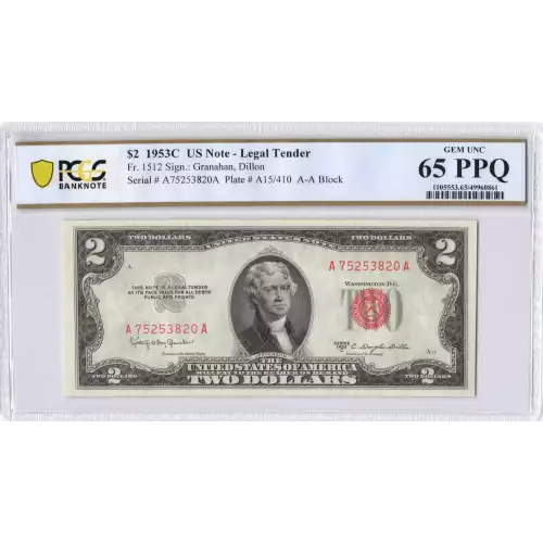 $2 1953-C red seal. Small Legal Tender Notes 1512 (2)